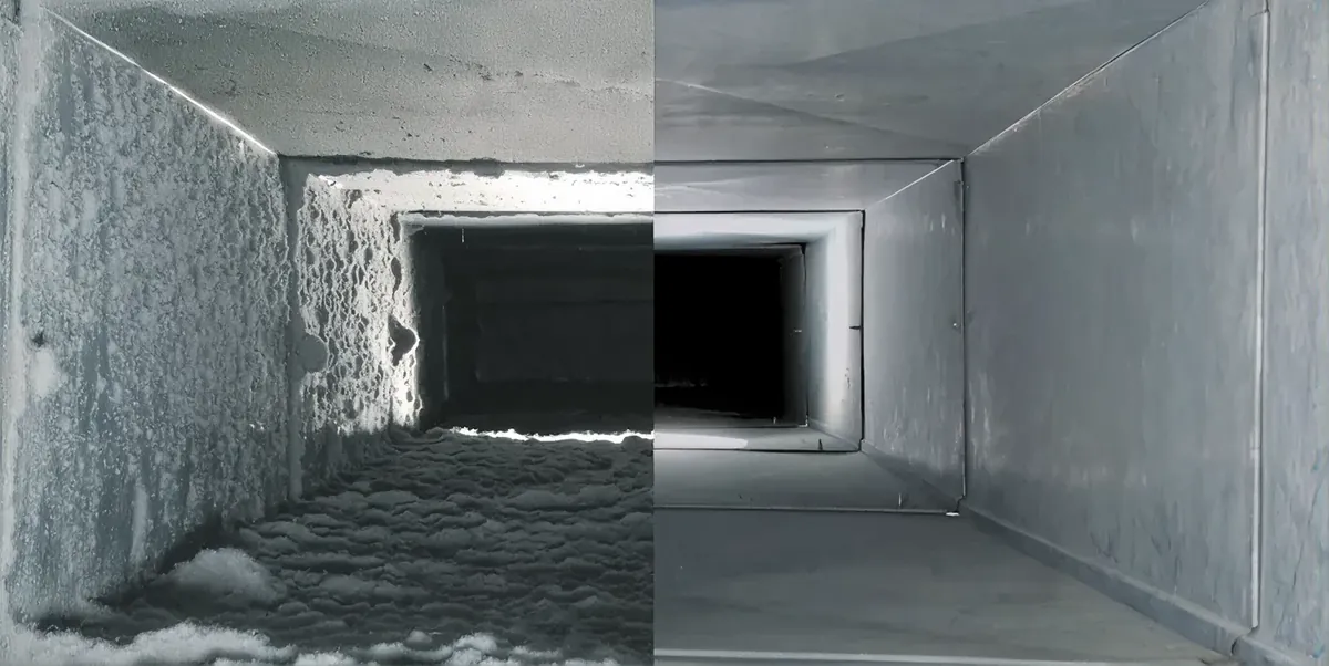 Conduit de ventilation avant et après le nettoyage