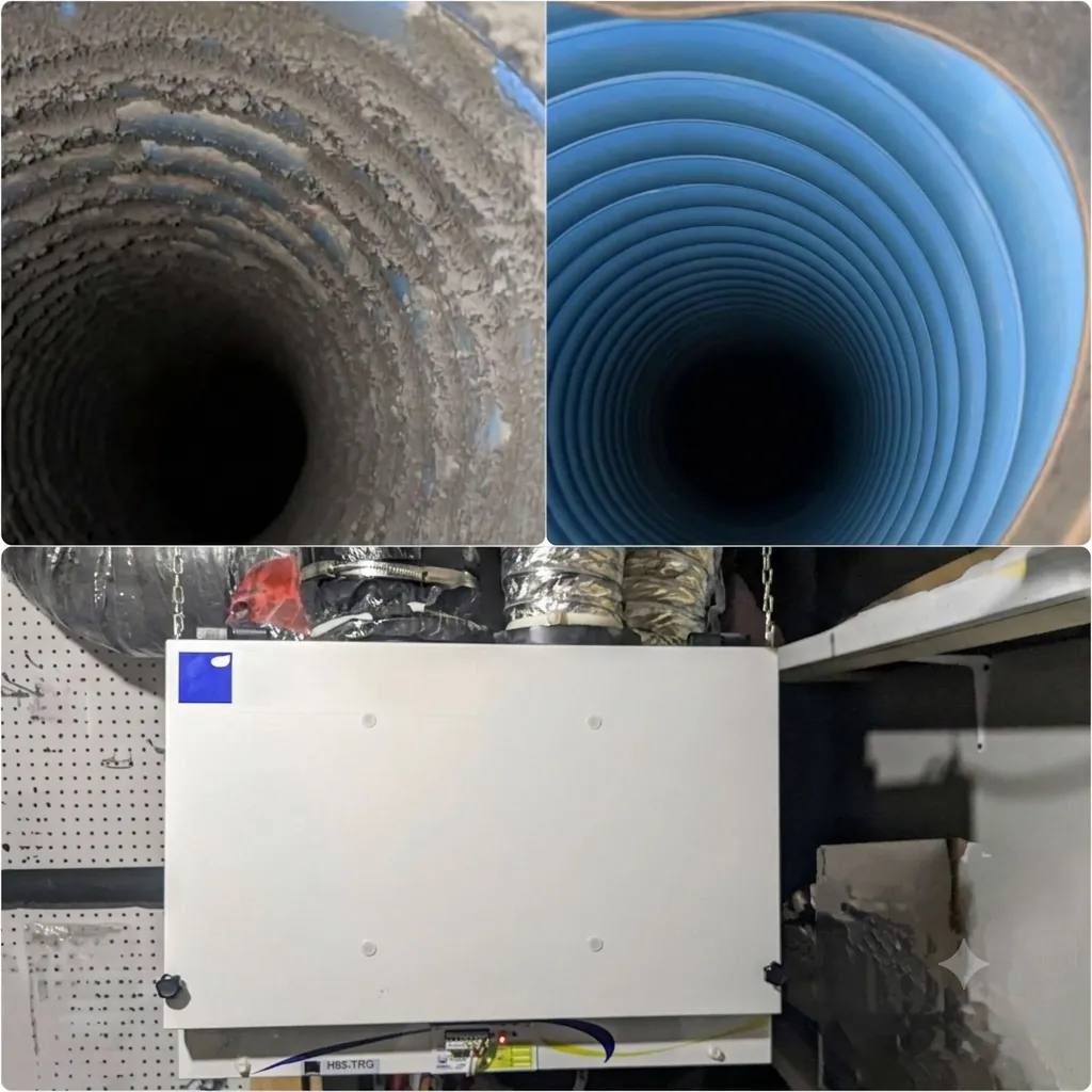 Conduits et échangeur d’air avant et après le nettoyage